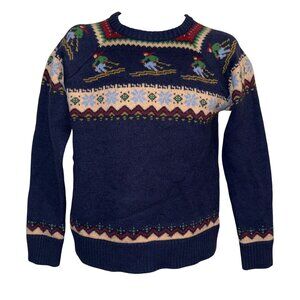 Kiel James Patrick Cozy Cabin Sweaters Womens S Wool Skier Skiing Christmas Blue